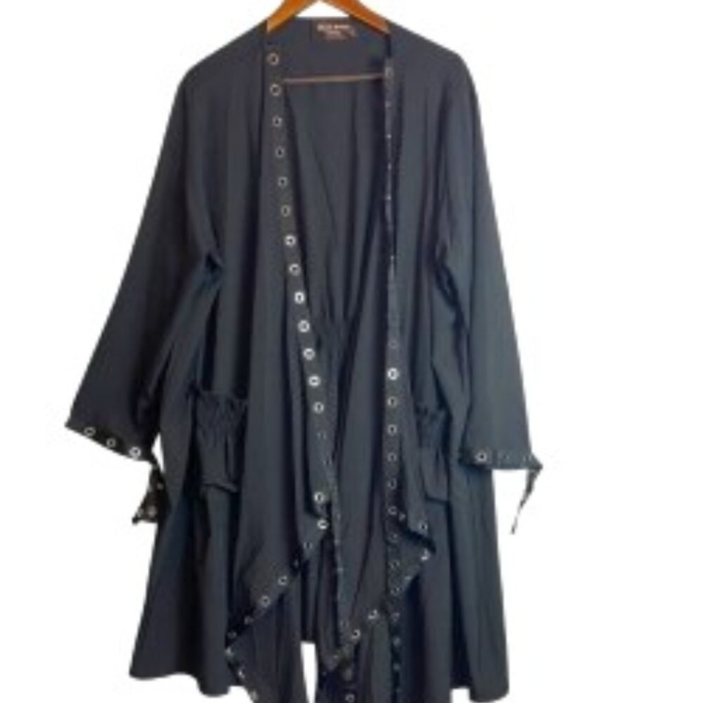 STELLA MARINA BLACK GOTHCORE OPEN JACKET W/GROMMETED RIBBONS ONE SIZE NWOT